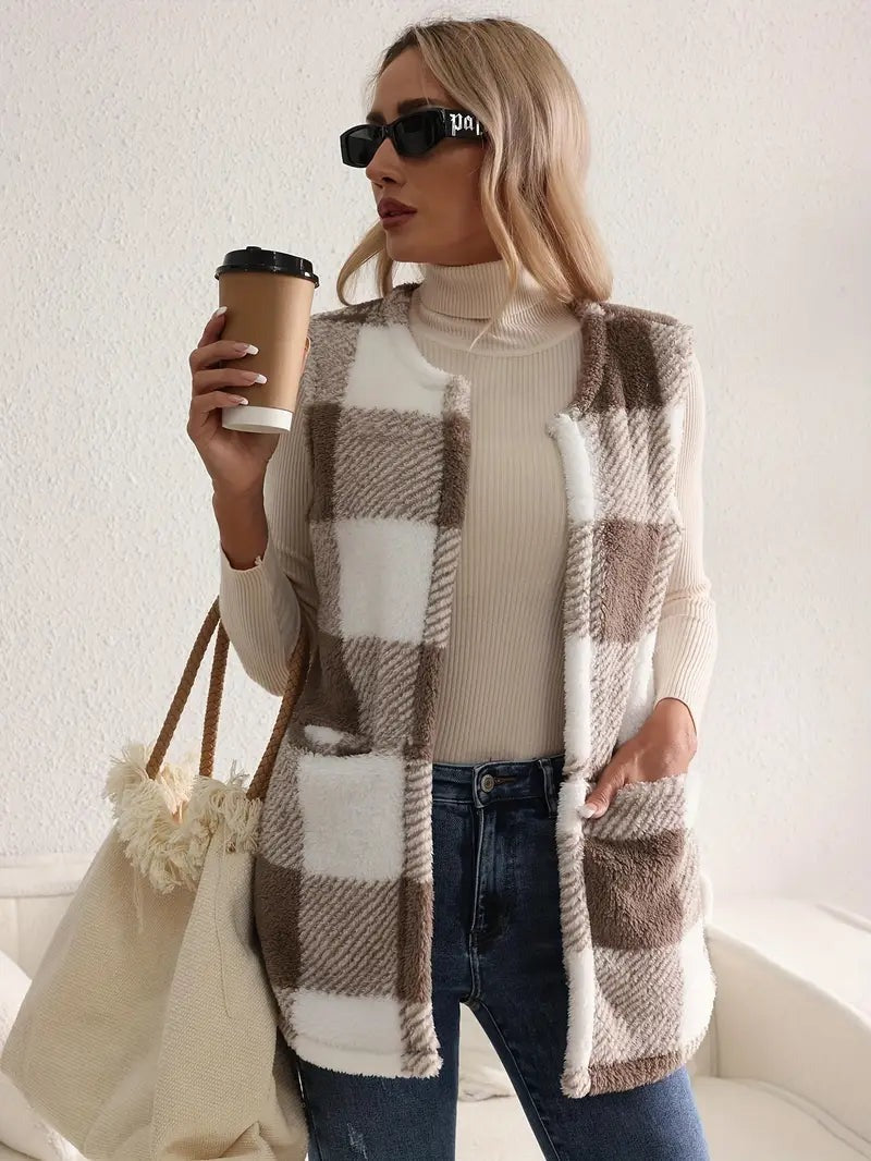 Gilet à carreaux sherpa