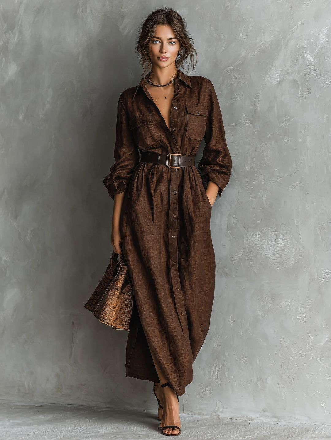 Robe chemise marron élégante