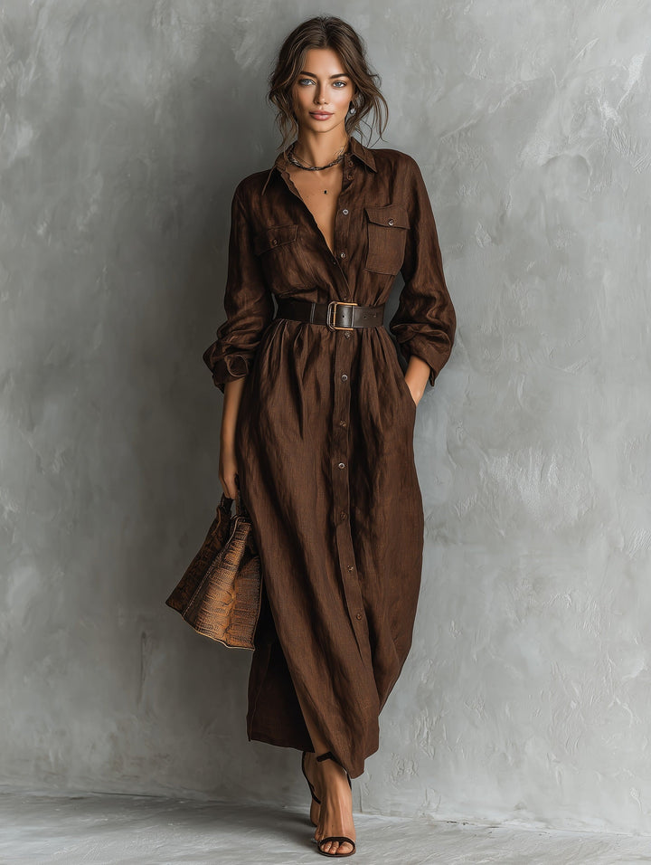 Robe chemise marron élégante
