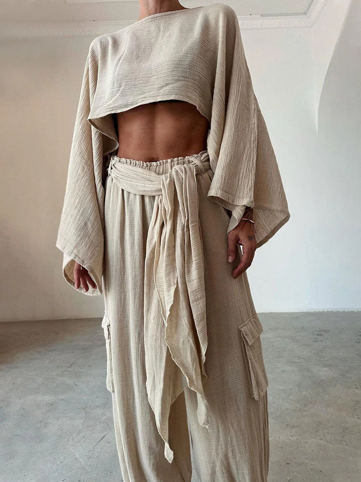 Ensemble deux pièces sans taille en coton et lin