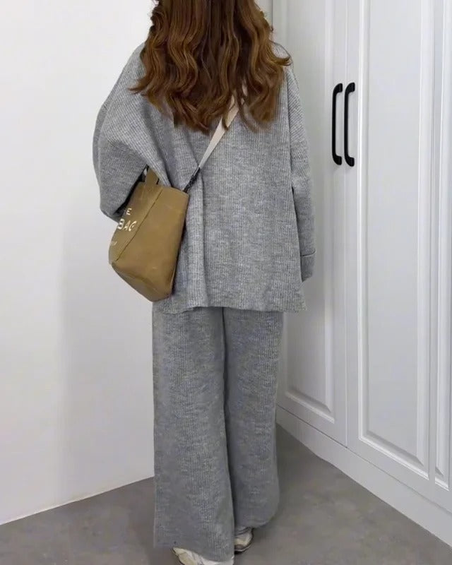 Ensemble deux pièces décontracté pull ras du cou et pantalon