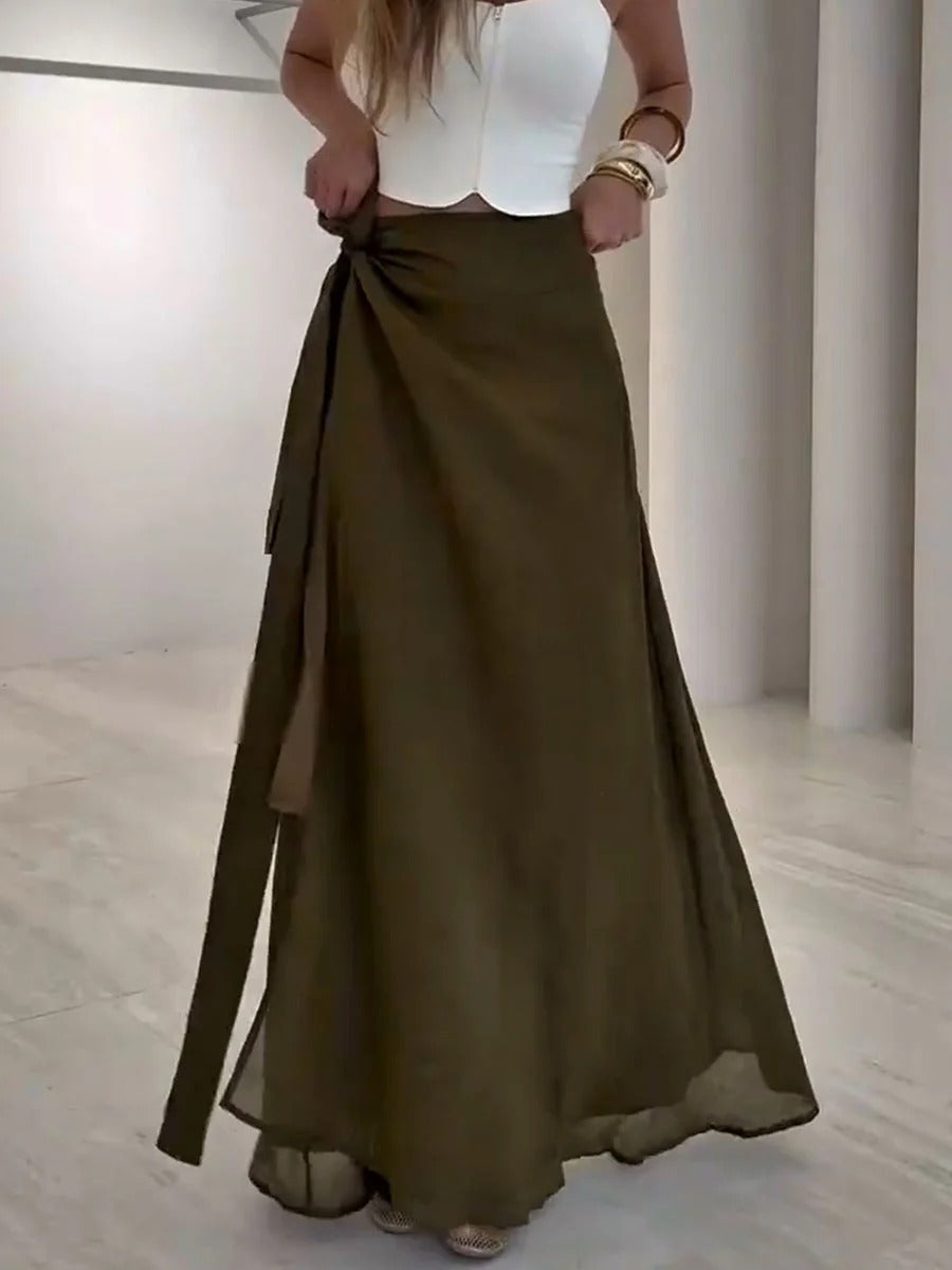 Ensemble deux pièces décontracté à lacets vert olive