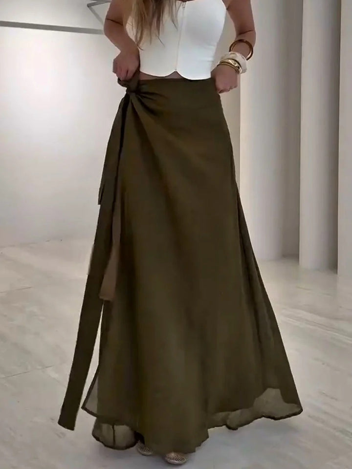 Ensemble deux pièces décontracté à lacets vert olive