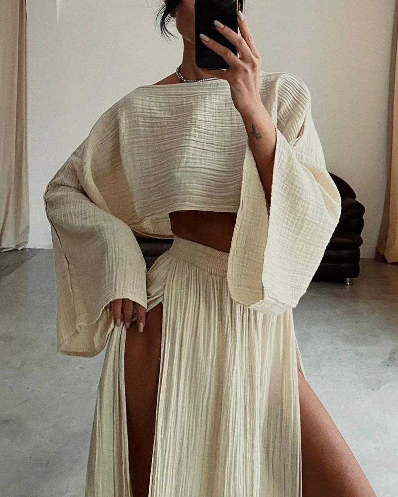 Ensemble en coton et lin avec fente