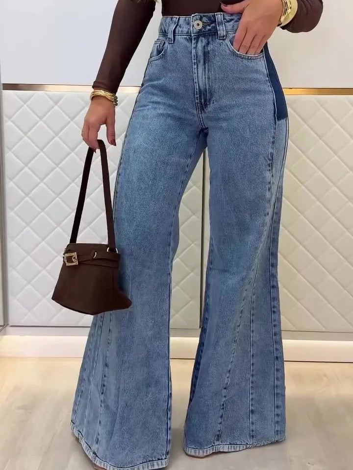 Jean évasé taille haute bleu clair tendance