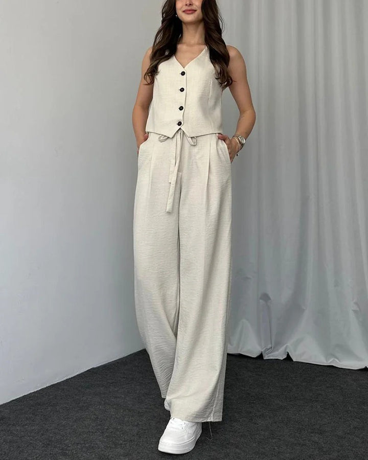Ensemble deux pièces gilet décontracté de couleur unie