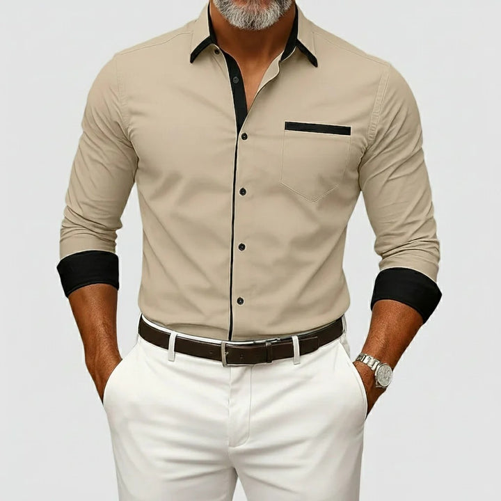 Chemises à manches longues, col contrasté, style business casual pour hommes
