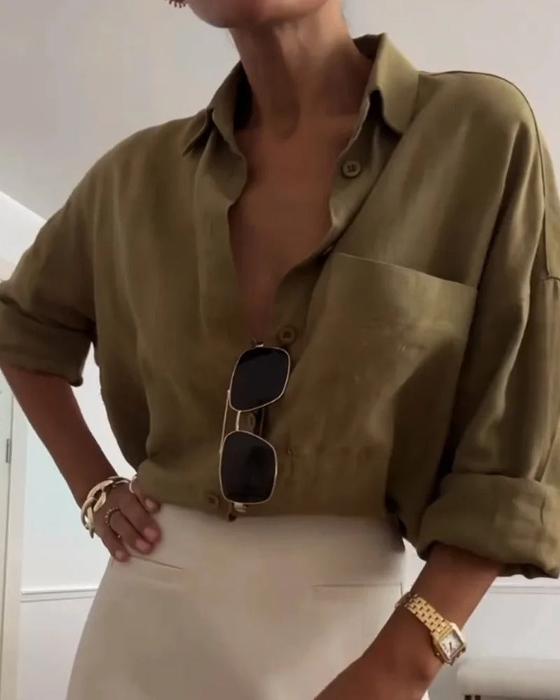 Ensemble deux pièces décontracté avec chemise à revers et jupe