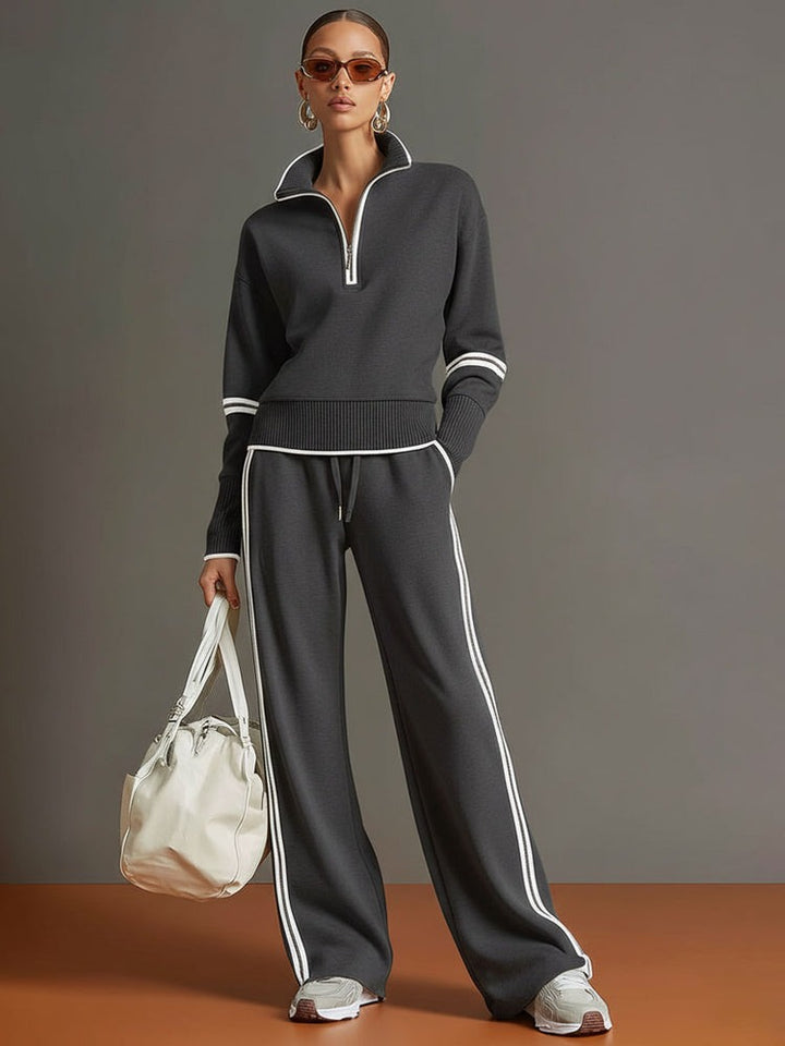 Ensemble sweat-shirt à demi-zip et pantalon large