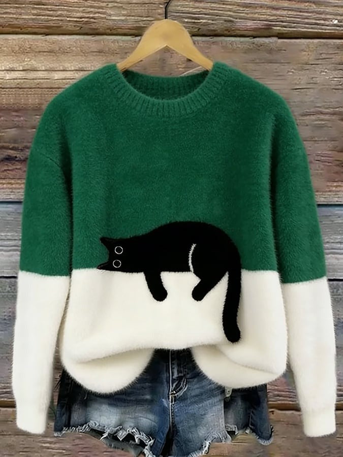 Pull à motif chat pour femme