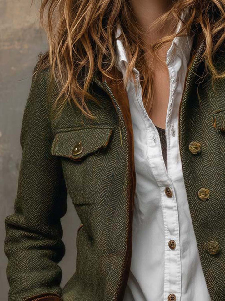 Blazer de Mujer Vintage con Contraste en Herringbone