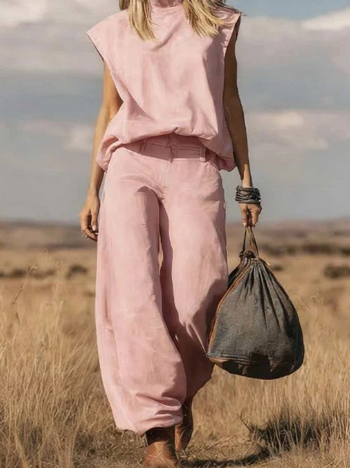 Ensemble deux pièces en denim débardeur et pantalon