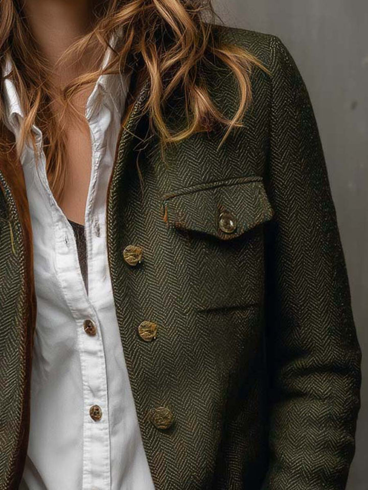 Blazer de Mujer Vintage con Contraste en Herringbone