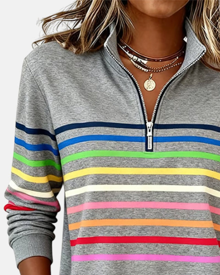 STRIPED ZIP-UP SWEATER FOR WOMEN