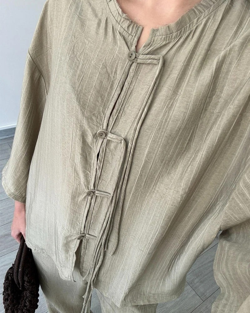 Ensemble deux pièces chemise boutonnée et pantalon tendance