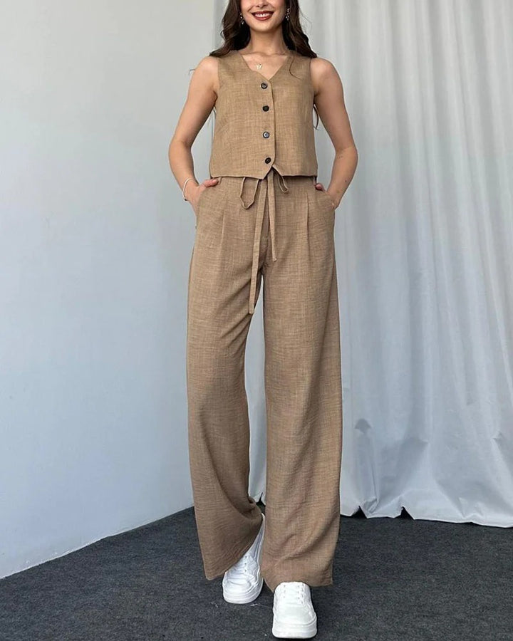 Ensemble deux pièces gilet décontracté de couleur unie