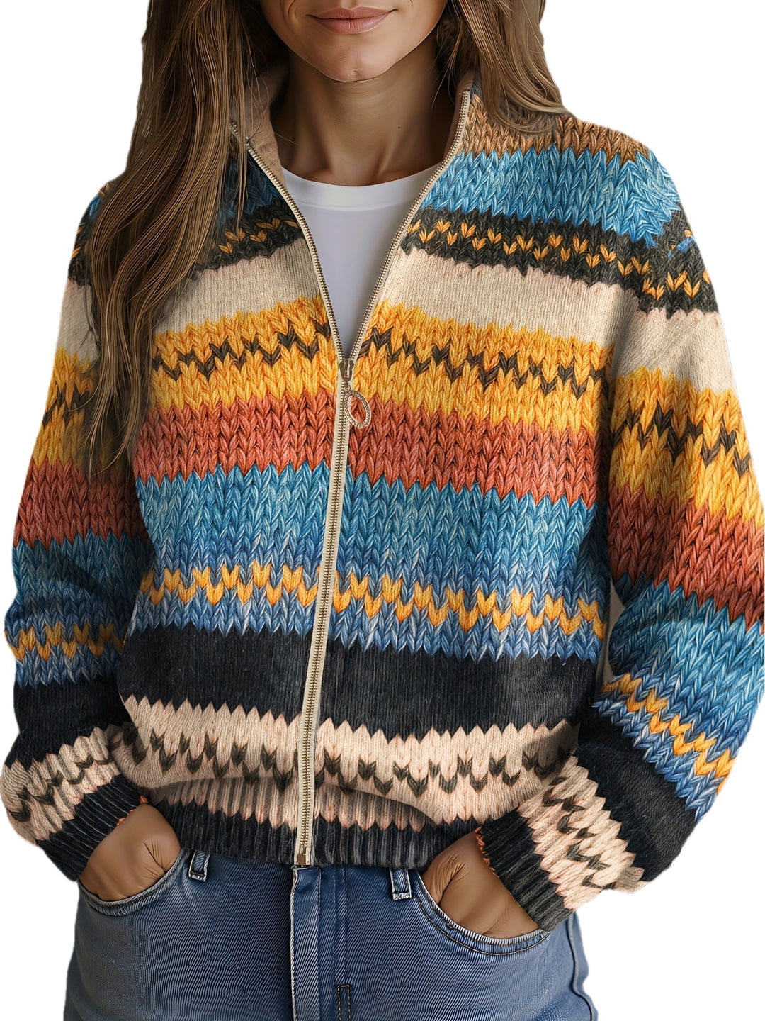 Liliana™ | Multicolored Zigzag Knit Cardigan