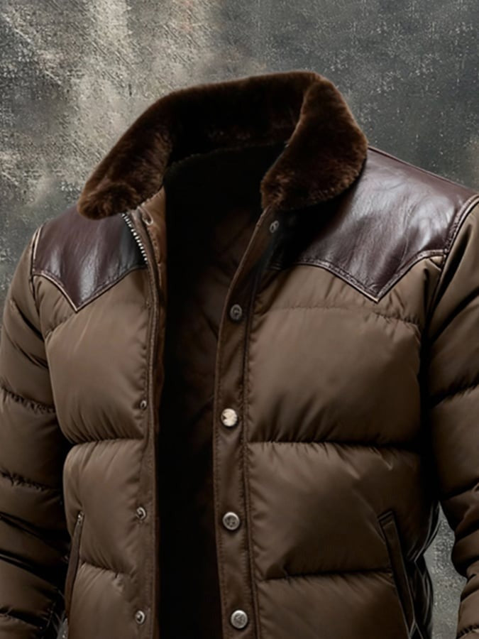 Doudoune avec détails en cuir et col en fourrure