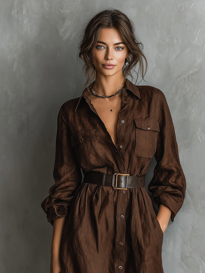 Robe chemise marron élégante