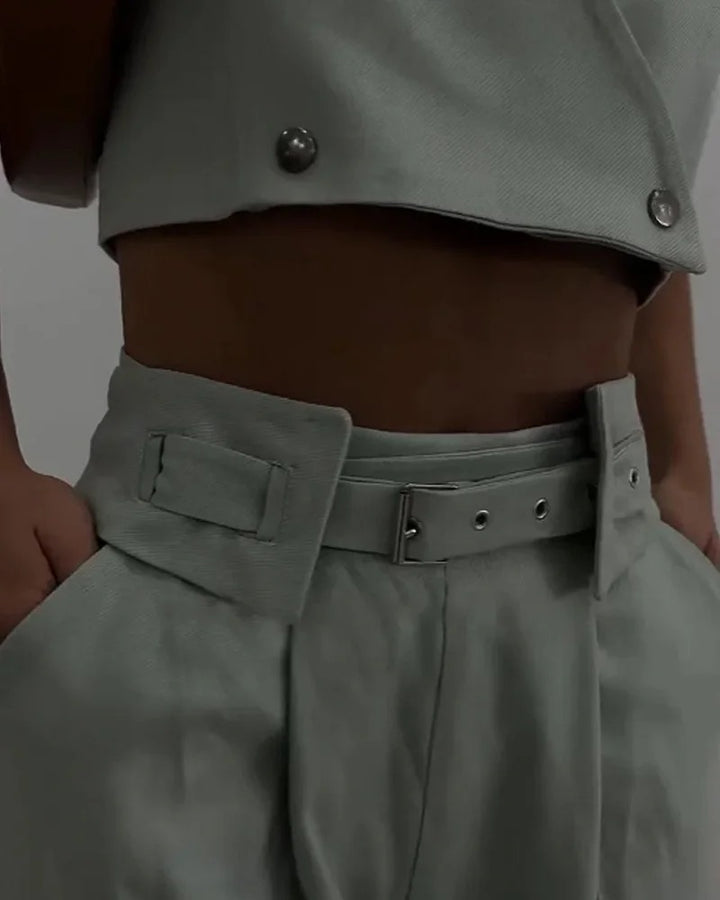 Ensemble deux pièces gilet et pantalon à col en V