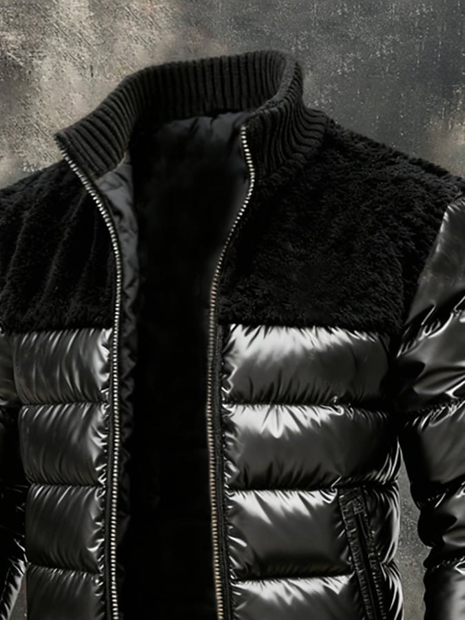 Veste d'extérieur rétro chaude en peluche patchwork pour homme