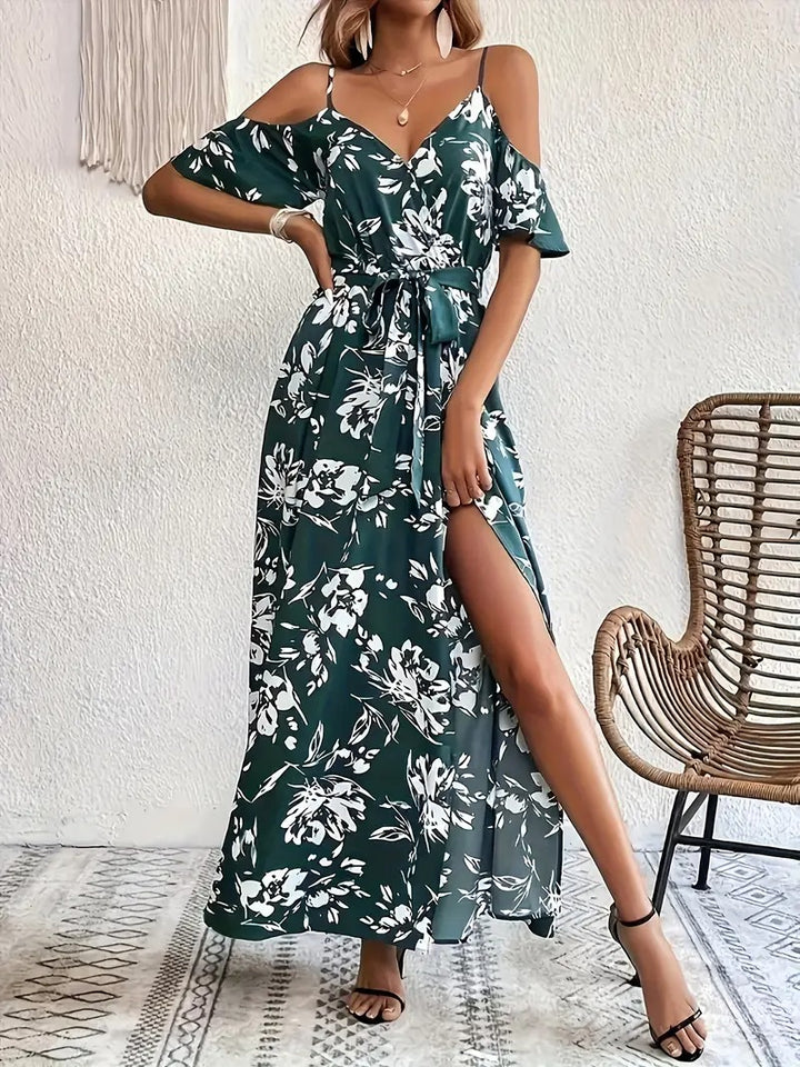Robe à Imprimé Floral avec Épaules Dénudées