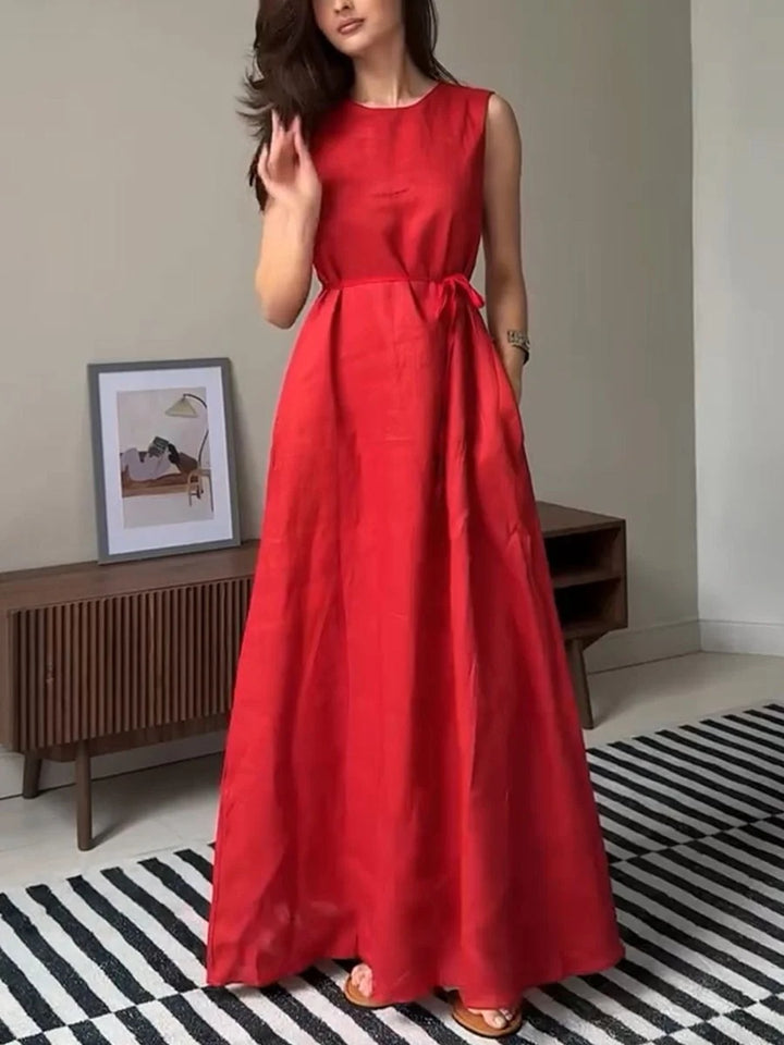 Robe décontractée sans manches en coton et lin