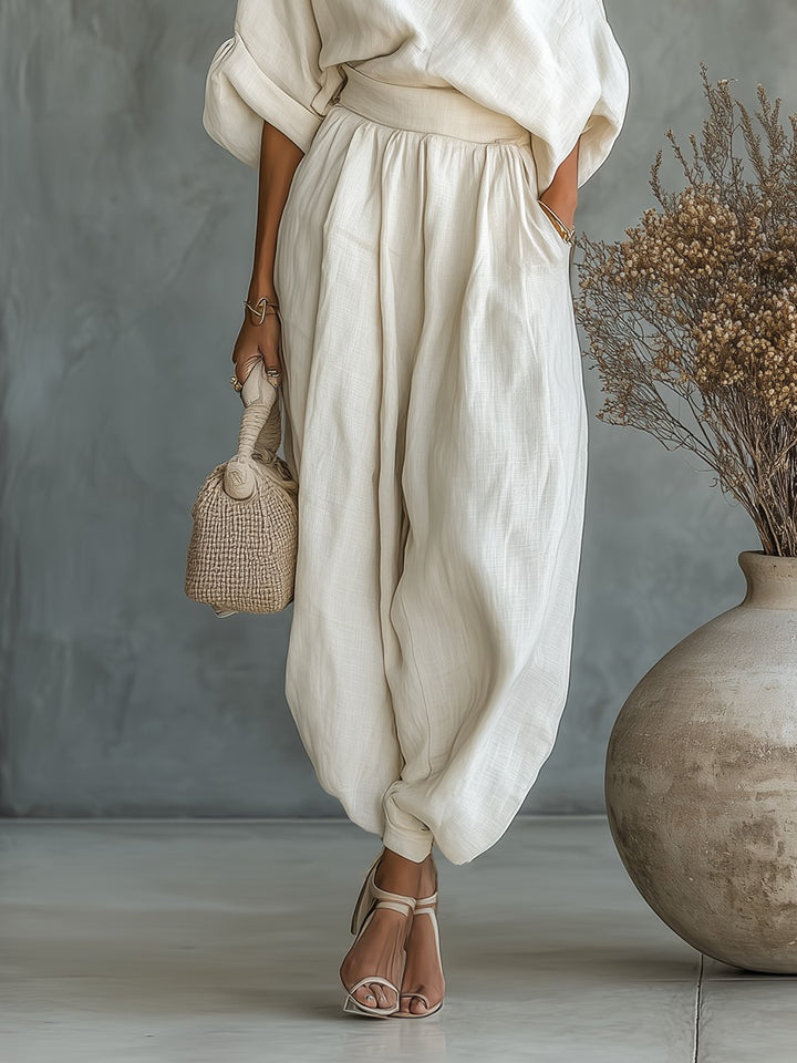 Ensemble femme en lin blanc cassé