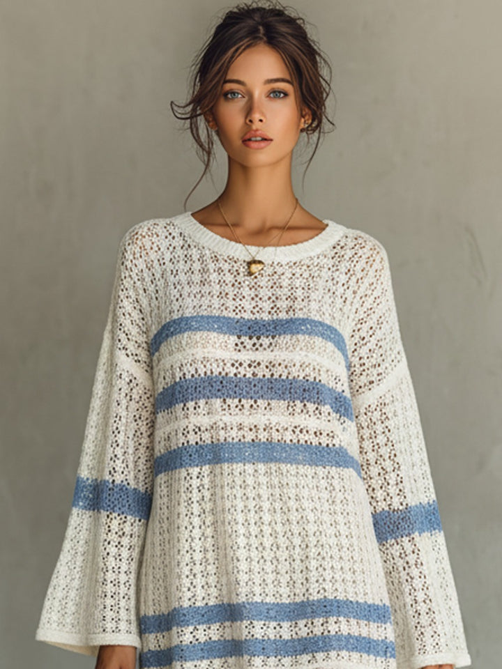Robe mini rayée en maille ajourée