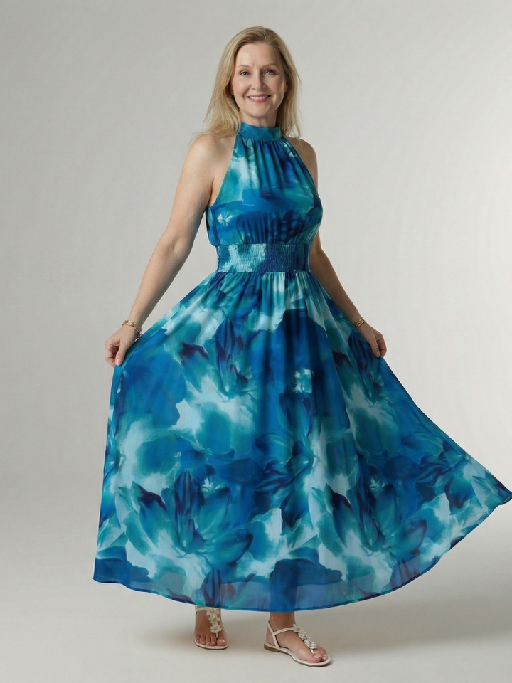 Concetta | Midi Dress with American Collar and Ruching