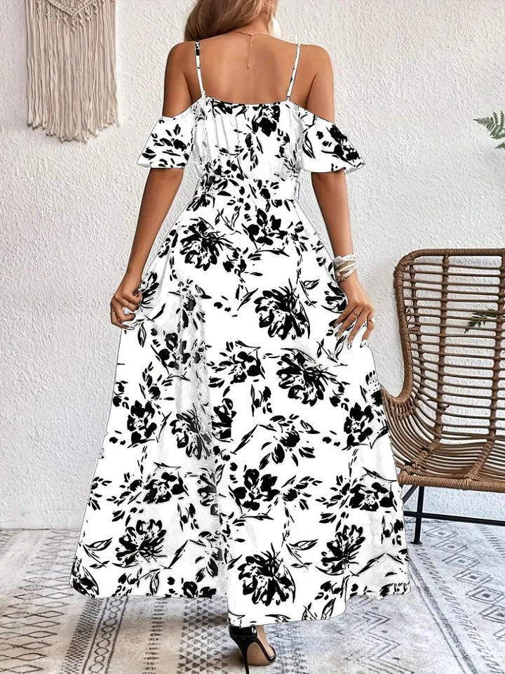 Robe à Imprimé Floral avec Épaules Dénudées