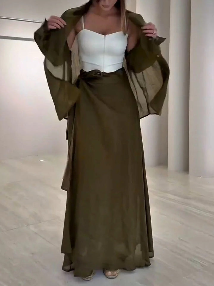 Ensemble deux pièces décontracté à lacets vert olive