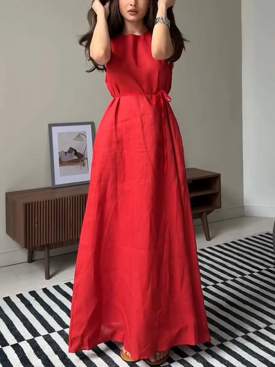 Robe décontractée sans manches en coton et lin