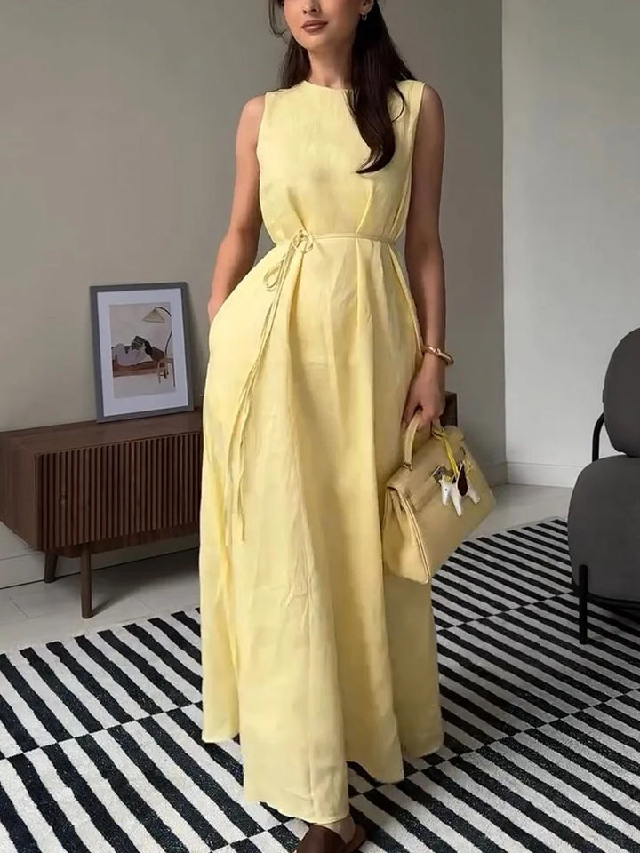 Robe décontractée sans manches en coton et lin