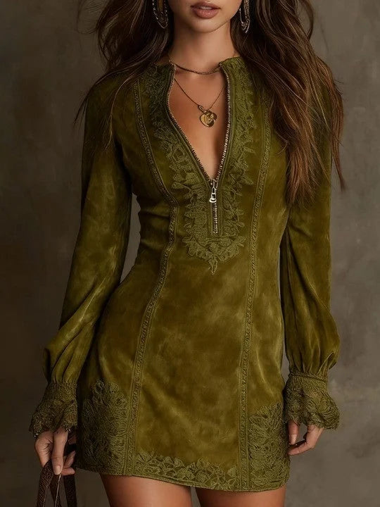 Robe mini en suédine Aurora avec dentelle