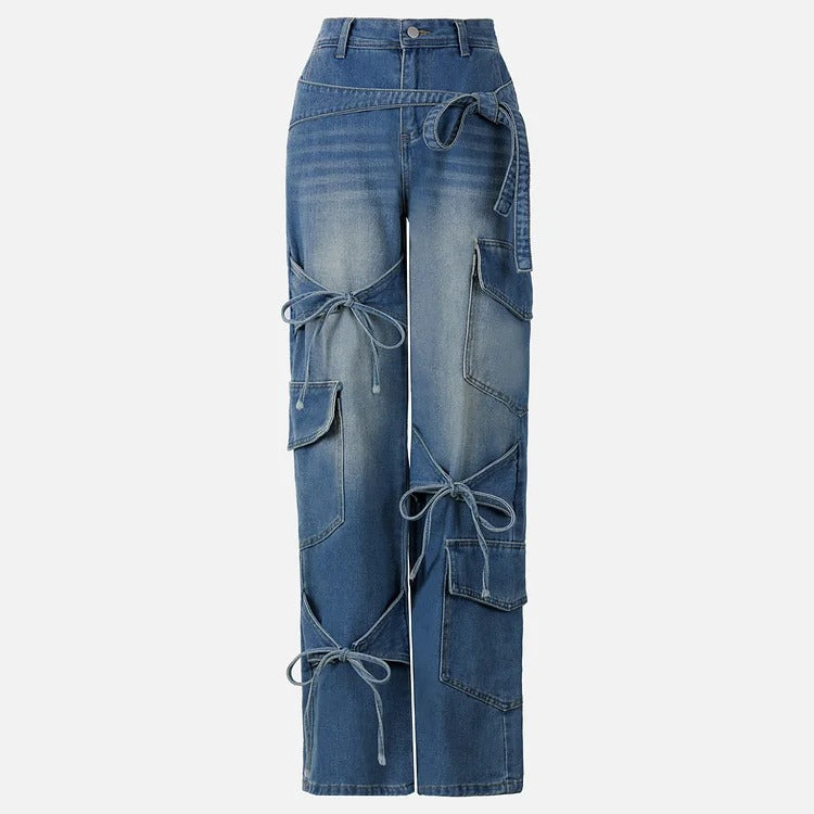 Jean utilitaire en denim avec nœud