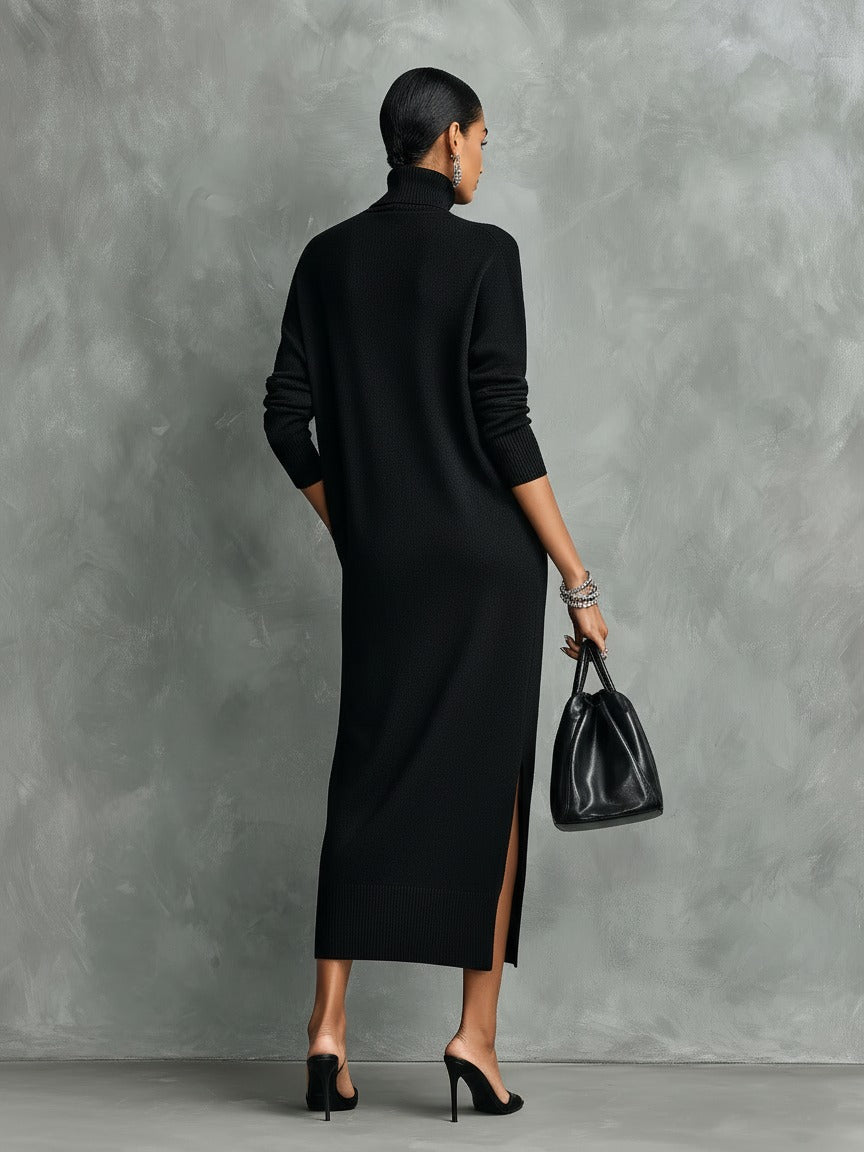 Robe élégante en maille et col roulé