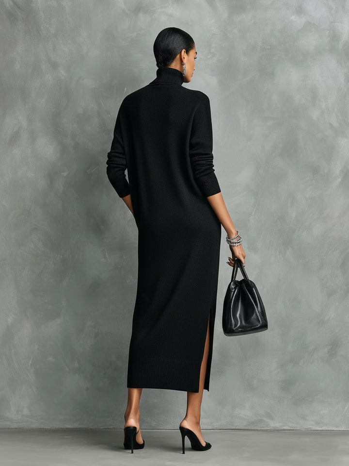 Robe élégante en maille et col roulé