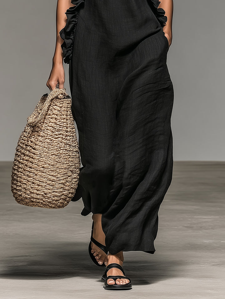 Robe en lin mélangé avec détails à volants