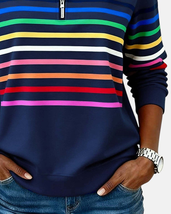 STRIPED ZIP-UP SWEATER FOR WOMEN