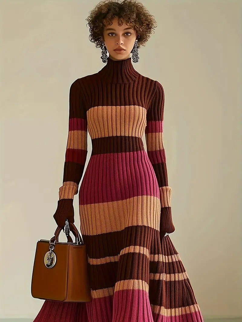 Robe pull décontractée femme à col montant