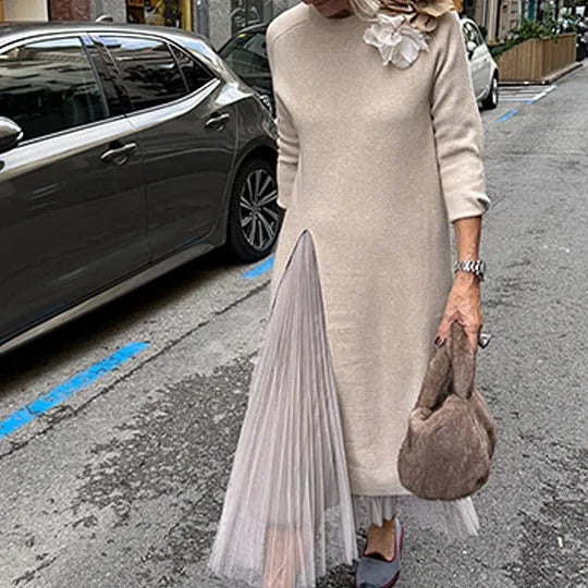 Robe à volants pour femme - tulle plissé tricoté