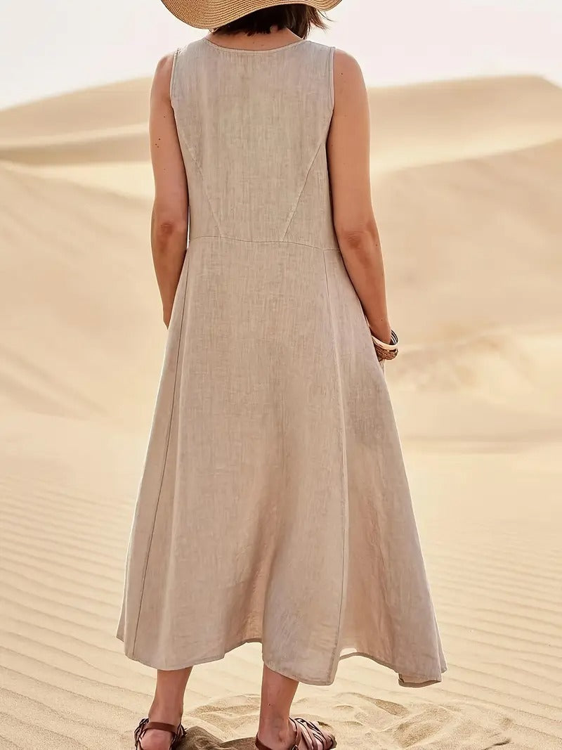 Robe Femme Décontractée Sans Manches en Coton