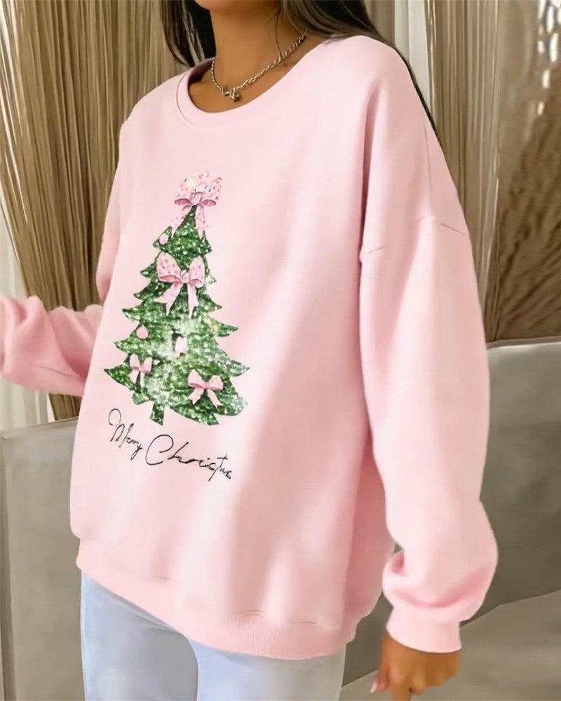 Sweat-shirt à col rond et manches longues imprimé de Noël