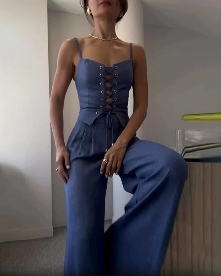 Ensemble deux pièces haut et pantalon à cordons