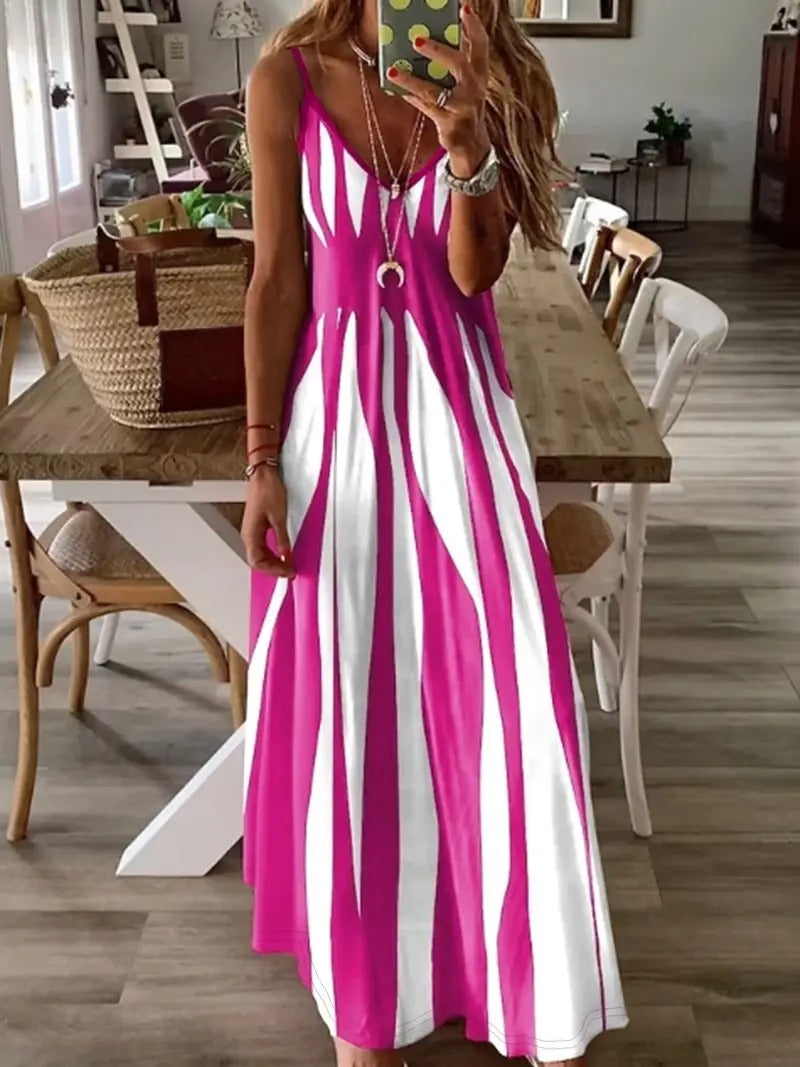 Robe sans manches à bretelles spaghetti rayée