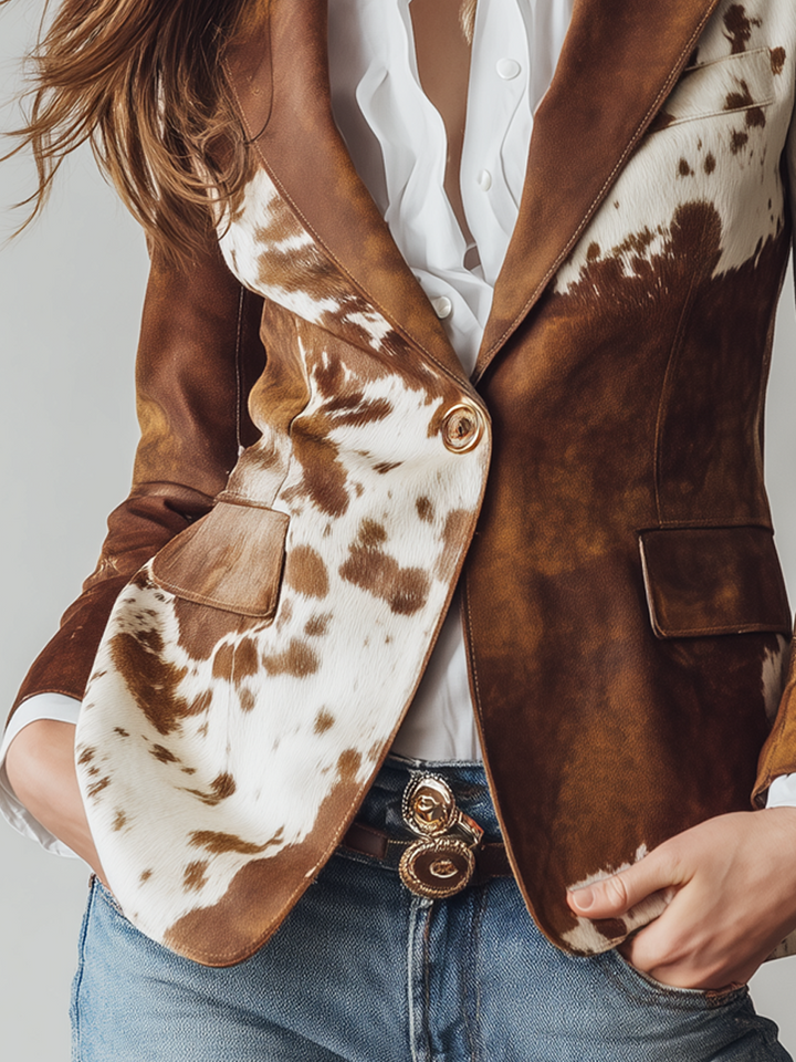 Blazer Ecológico Vintage de Print de Vaca para Mujeres