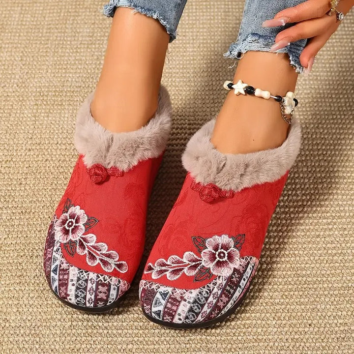 Pantoufles d'hiver chaudes à motif floral