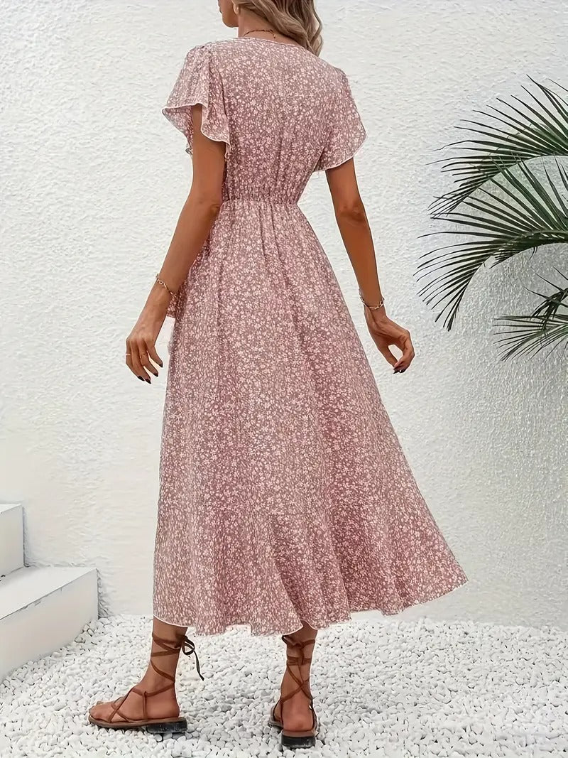Robe mi-longue élégante à motifs floraux