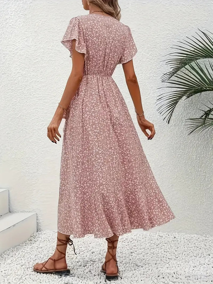 Robe mi-longue élégante à motifs floraux
